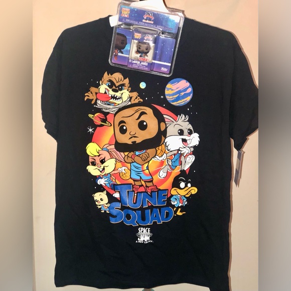 FUNKO SPACE JAM TUNE SQUAD T-SHIRT AND LEBRON JAMES POCKET POP NEW WITH TAGS - Picture 1 of 2